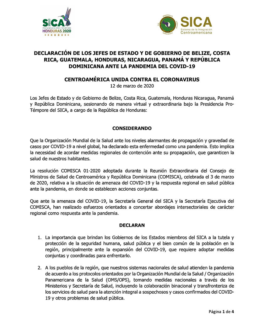declaracion-jefes-estado-gobierno-sica-coronavirus